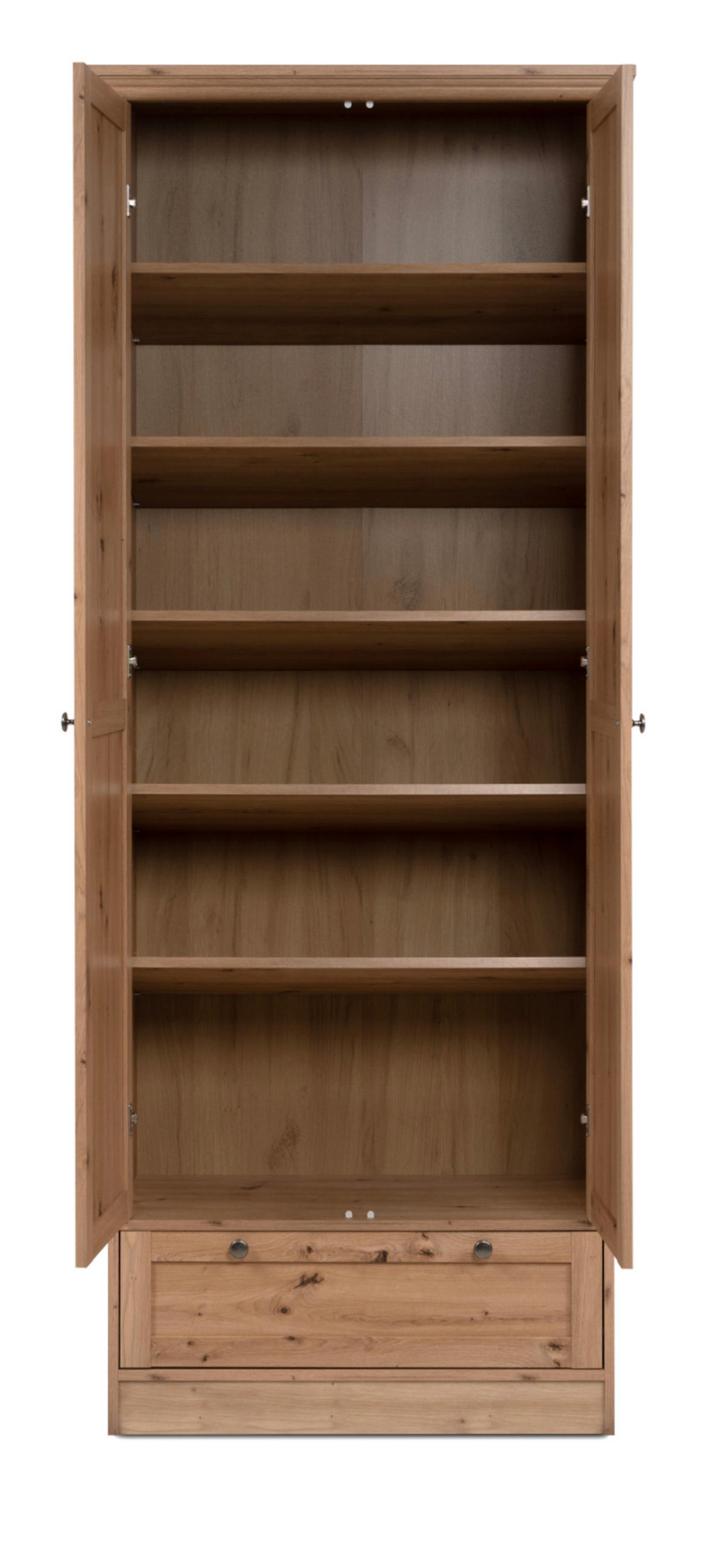 MEHRZWECKSCHRANK Eiche Artisan 80 cm Landhaus, Schrank mit viel Stauraum - Eichefarben/Silberfarben, Holzwerkstoff/Metall (80/200/39cm) - Furn.Design