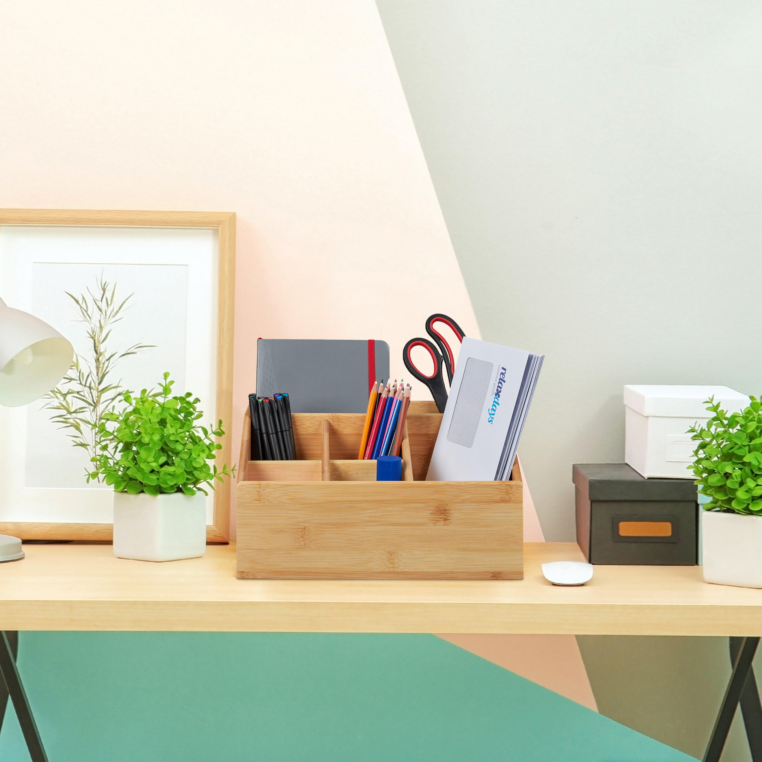 SCHREIBTISCH Organizer - Hellbraun, Holz/Holzwerkstoff (20/28/14cm) - Relaxdays