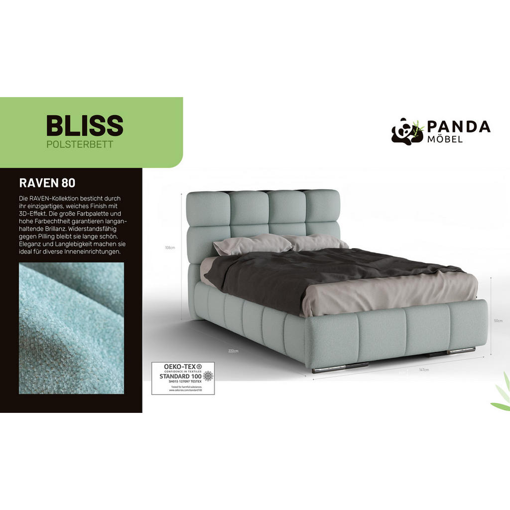 Thumbnail - Panda Möbel Polsterbett, Hellgrau, Holz, Mode, 120x200 cm, Oeko-Tex® Standard 100, Schlafzimmer, Betten, Polsterbetten