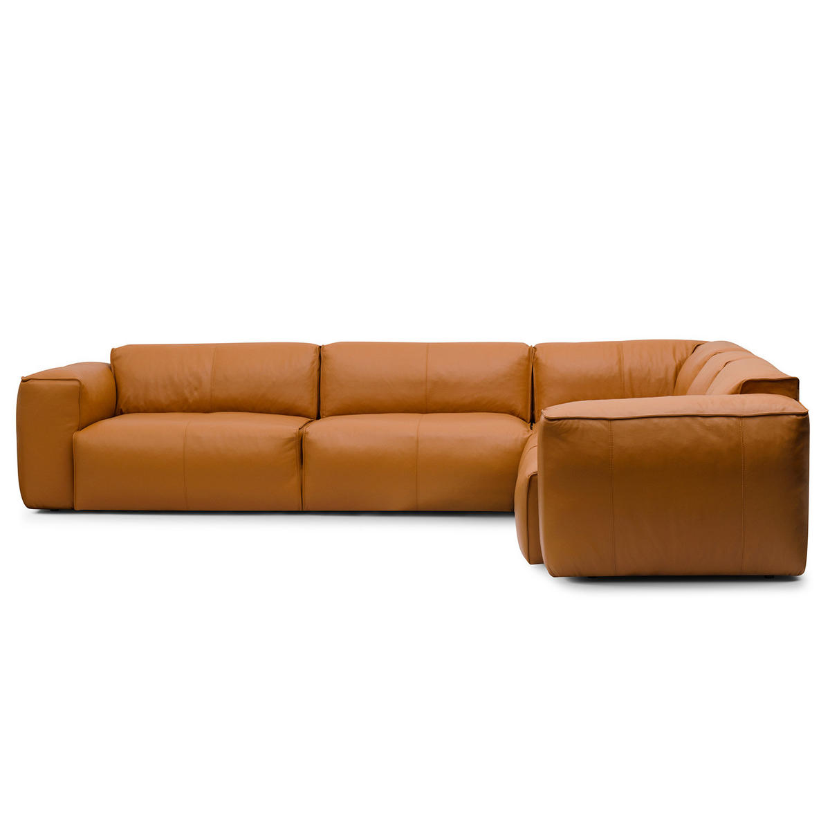 ECKSOFA mit Rundecke - Cognac/Schwarz, Leder/Kunststoff (325/260cm) - home24