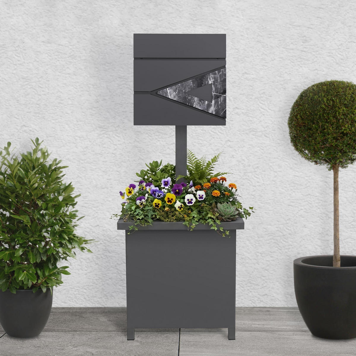 BRIEFKASTEN Anthrazit-Schwarz mit bepflanzbarem Ständer - Anthrazit/Hellgrau, Metall (120cm) - ML-DESIGN