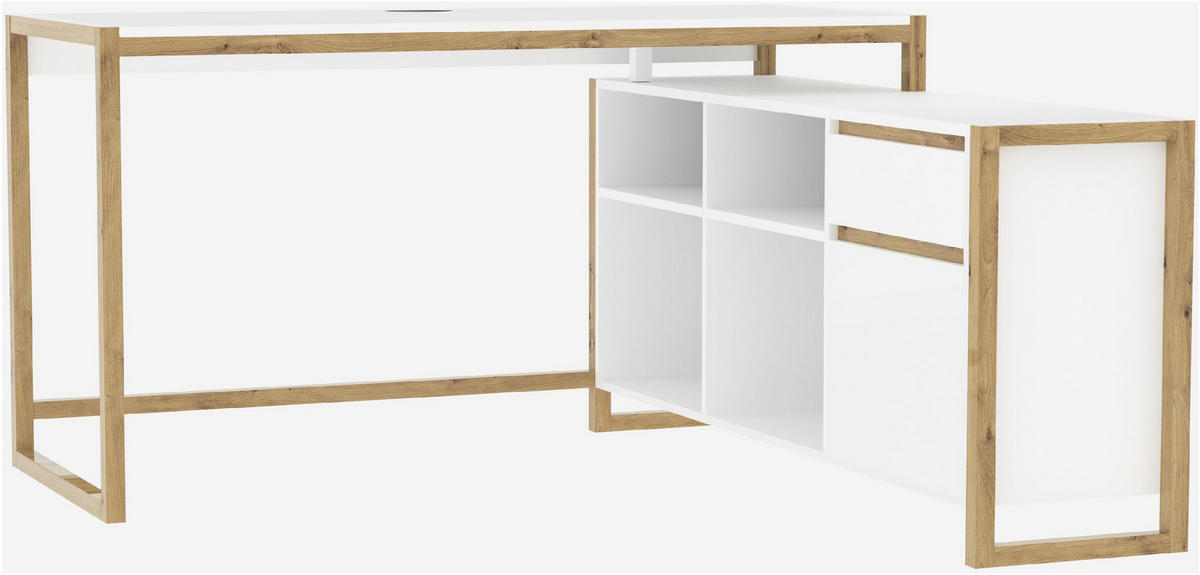 SCHREIBTISCH Denver 37A weiß / Dekor Artisan Oak 75/139/139 cm - Weiß/Eiche Artisan, Holzwerkstoff (139/139/75cm) - Calicosy