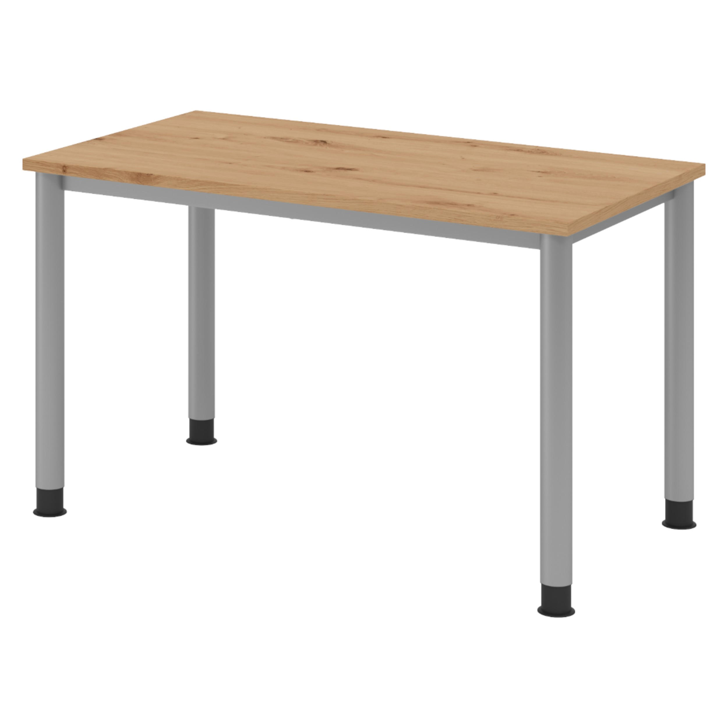 SCHREIBTISCH Serie-H (Mini) 67,2/120/74 cm in Wildeiche/Silberfarben - Wildeiche/Silberfarben, Holzwerkstoff (67.2/120/74cm) - bümö