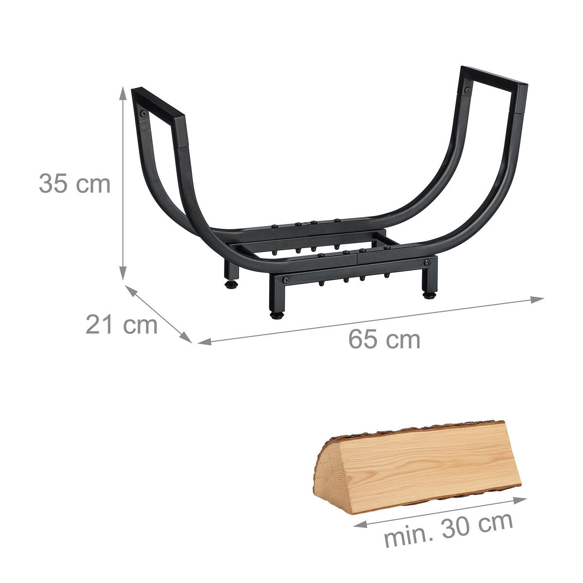 KAMINHOLZREGAL - Schwarz, Metall (65/35/21cm) - Relaxdays