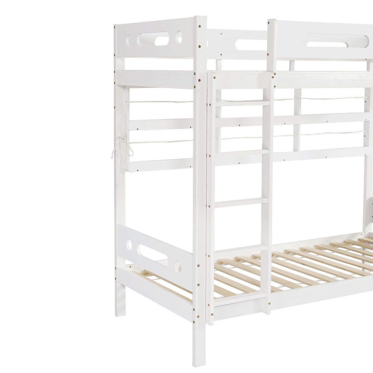 ETAGENBETT aus Kiefernholz und MDF 90x200 cm Weiß/Natur mit Schubladen, Regal und Fallschutzgitter - Weiß, Holzwerkstoff (90/200cm) - IVMEU