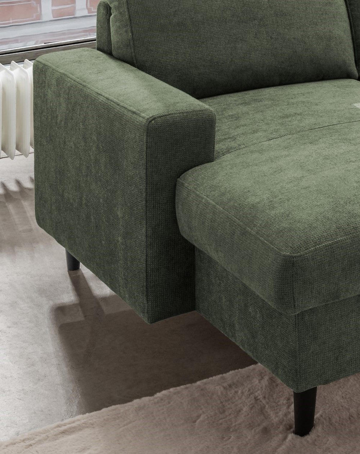 WOHNLANDSCHAFT mit Schlaffunktion und Bettkasten - Dunkelgrün/Schwarz, Kunststoff/Textil (200/88/305cm) - myHomelando