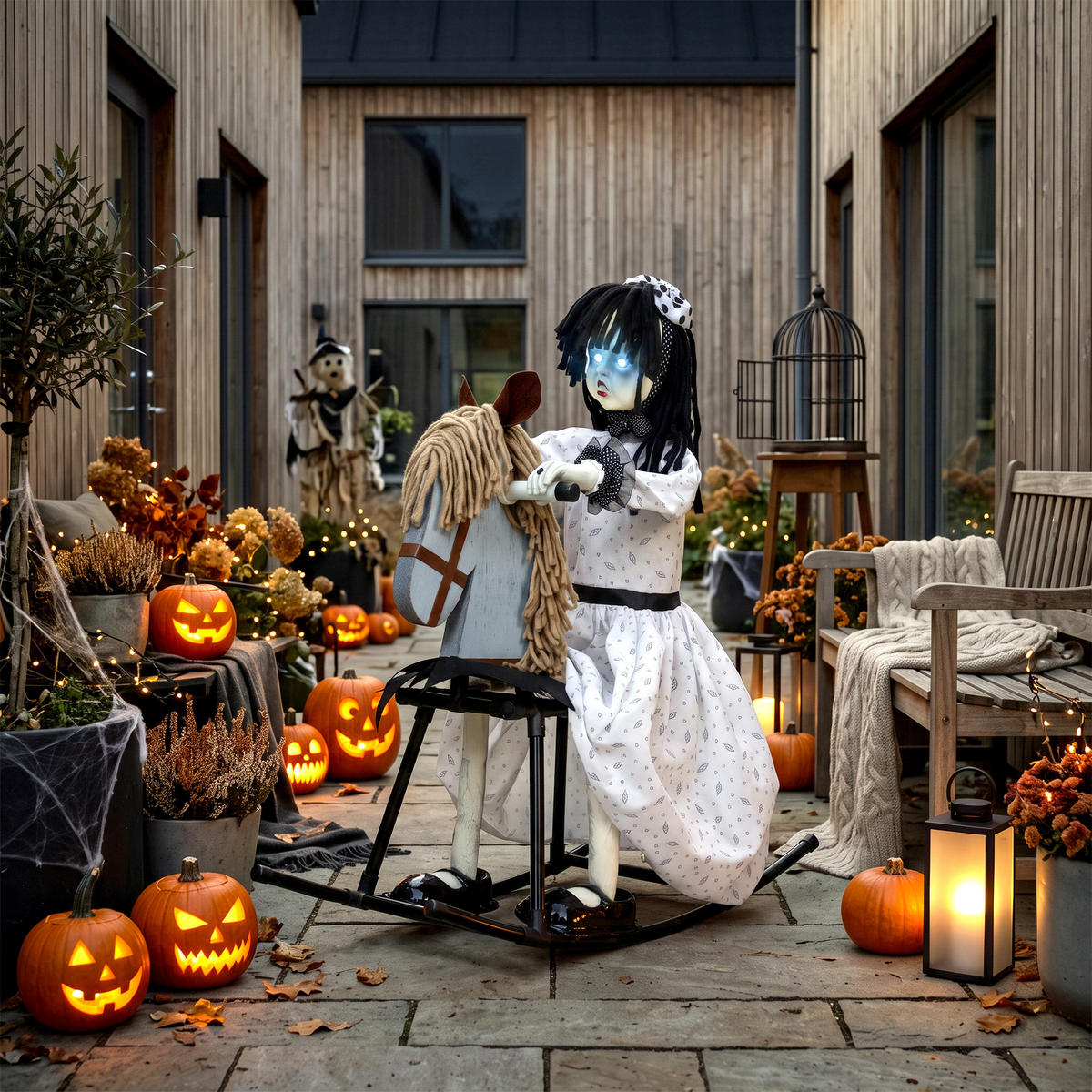 ANIMIERTE-HALLOWEEN-DEKORATION Metall Polyester Weiß - Weiß, Kunststoff (29/72/65cm) - HOMCOM