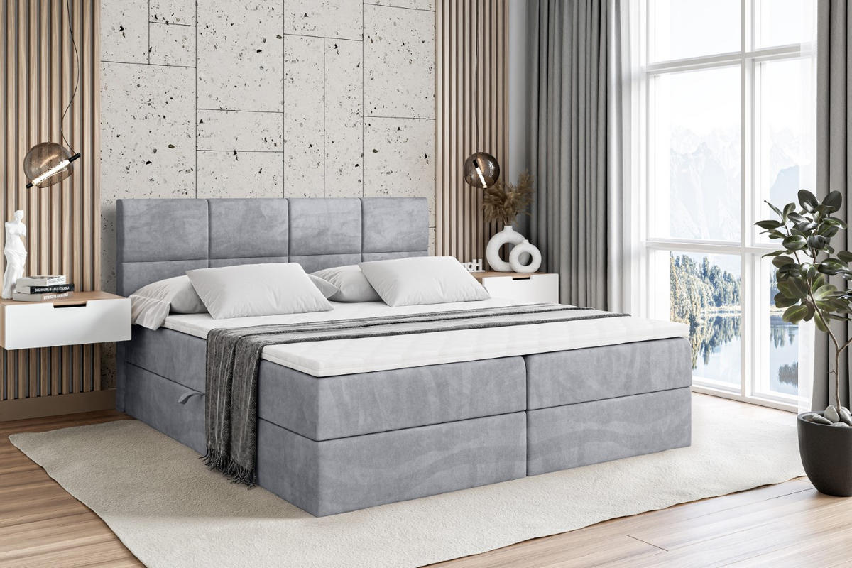 BOXBETT mit Matratze H4 und Lattenrost - ARDENI - 180x200 cm - H4 - Hellgrau - Hellgrau, Holzwerkstoff (180/200cm) - ALTDECOR