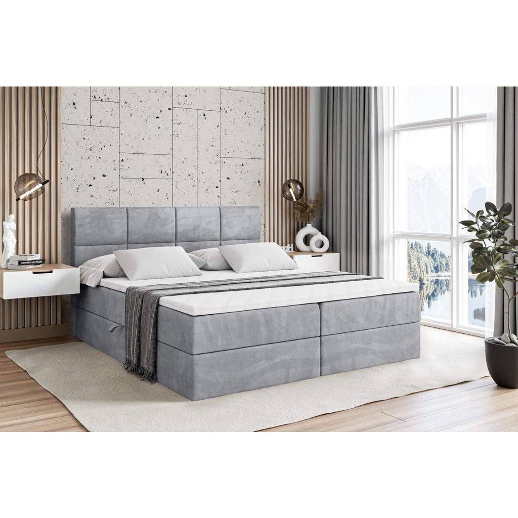 Thumbnail - Altdecor Boxbett, Hellgrau, Holzwerkstoff, Höhe ca. 20 cm, 180x200 cm, Schlafzimmer, Betten, Boxspringbetten