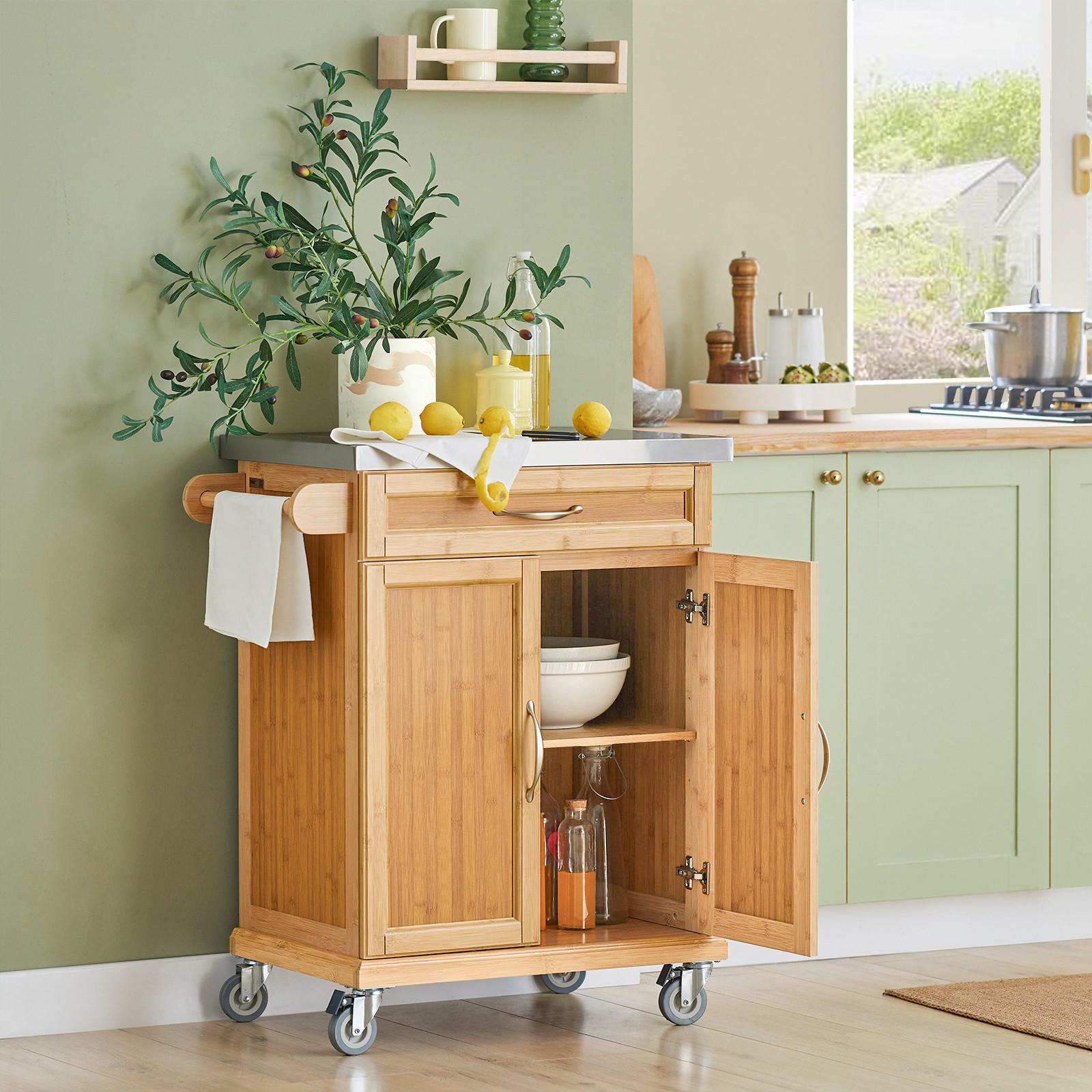 KÜCHENWAGEN Bambus - Naturfarben, Holzwerkstoff (74/90/46cm) - SoBuy