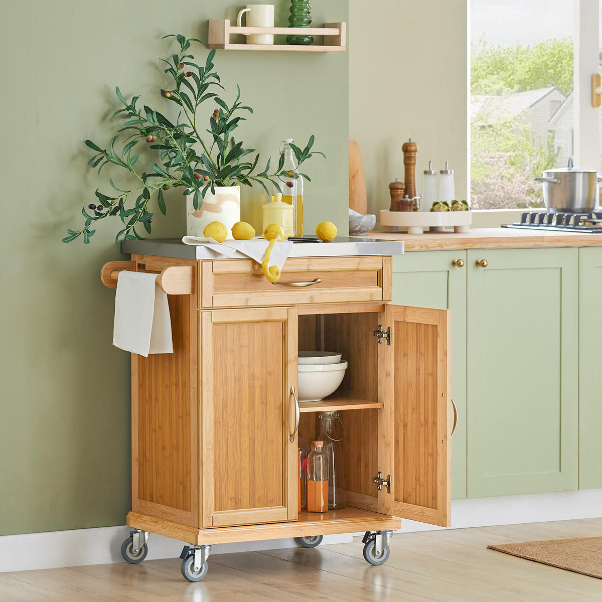 KÜCHENWAGEN Bambus - Naturfarben, Holzwerkstoff (74/90/46cm) - SoBuy