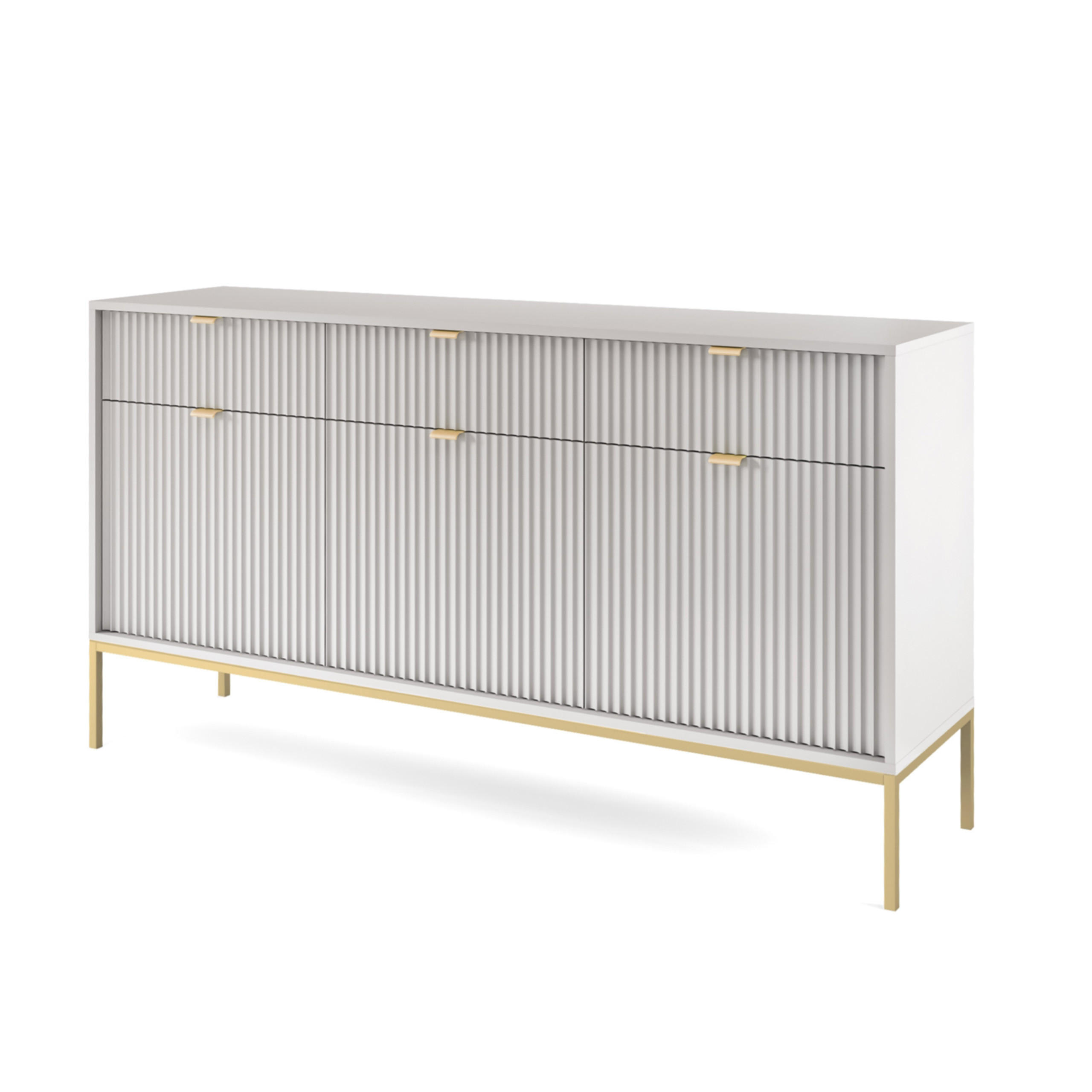SIDEBOARD STELLARE 154/83/39 cm mit 3 Schubladen 3 Türen Grau - Goldfarben/Grau, Holzwerkstoff (154/83/39cm) - MASSENO