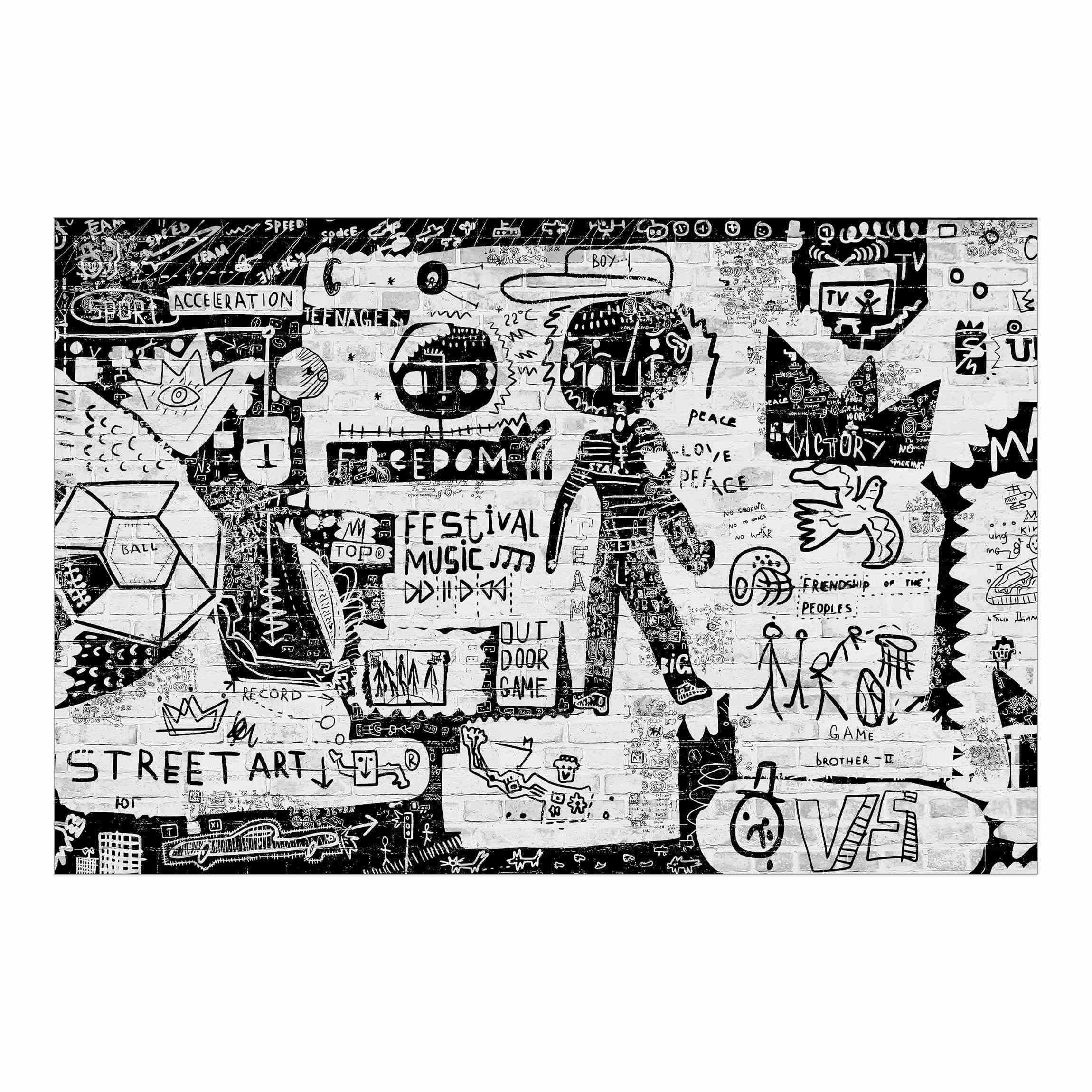 FOTOTAPETE Abstract Graffiti Art Schwarz Weiß 288/190 cm - Schwarz, Papier (288/190cm) - Bilderwelten