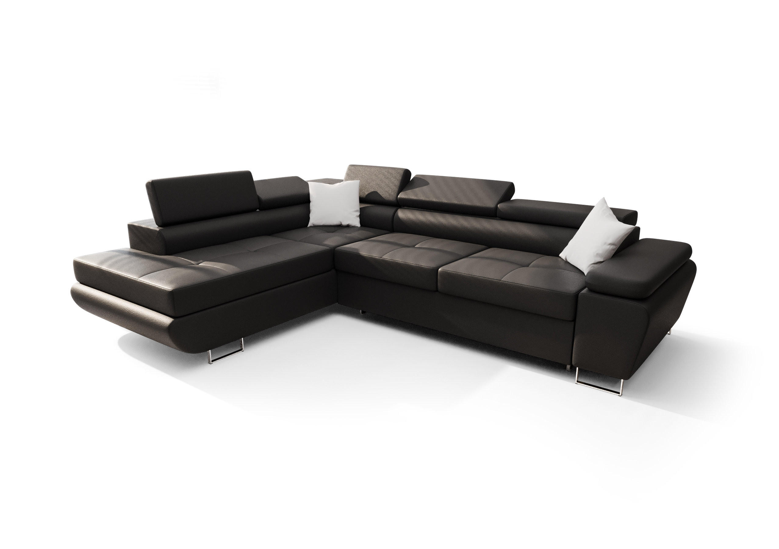 ECKSOFA KONGO RBN04, Eckcouch in L-Form mit Schlaffunktion, Farbe: Schwarz, Kunstleder, Ottomane Links - Schwarz, Textil (272/200cm) - O-Sofa