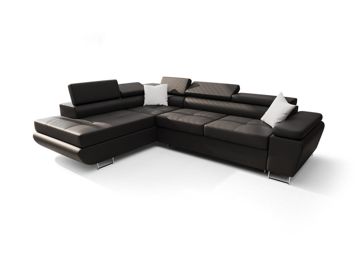 ECKSOFA KONGO RBN04, Eckcouch in L-Form mit Schlaffunktion, Farbe: Schwarz, Kunstleder, Ottomane Links - Schwarz, Textil (272/200cm) - O-Sofa