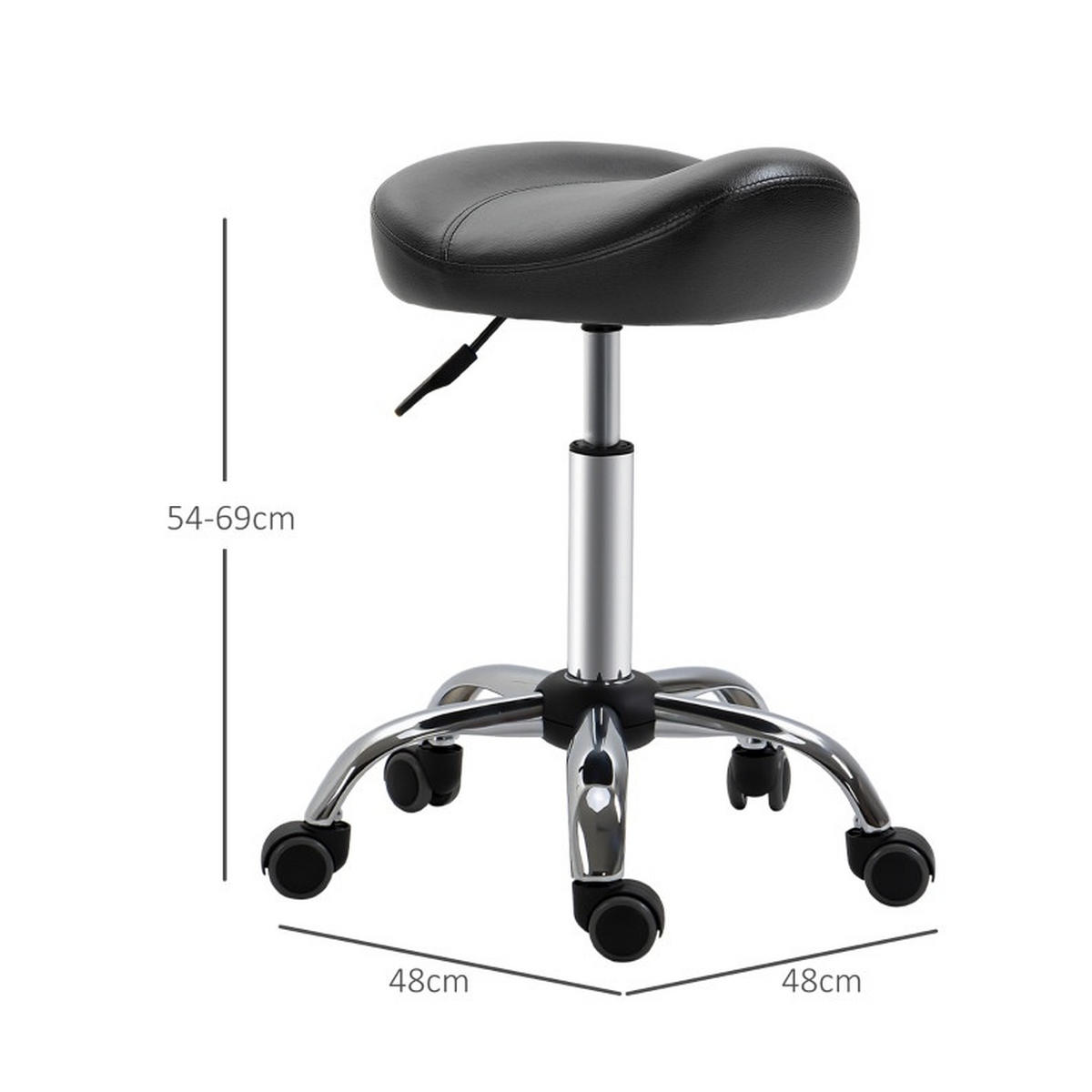 ROLLHOCKER in Schwarz 48x48x69 cm, höhenverstellbar von 54–69 cm, mit Sattelsitz und 5 Rollen - Schwarz, Kunststoff (48/69/48cm) - IVMEU