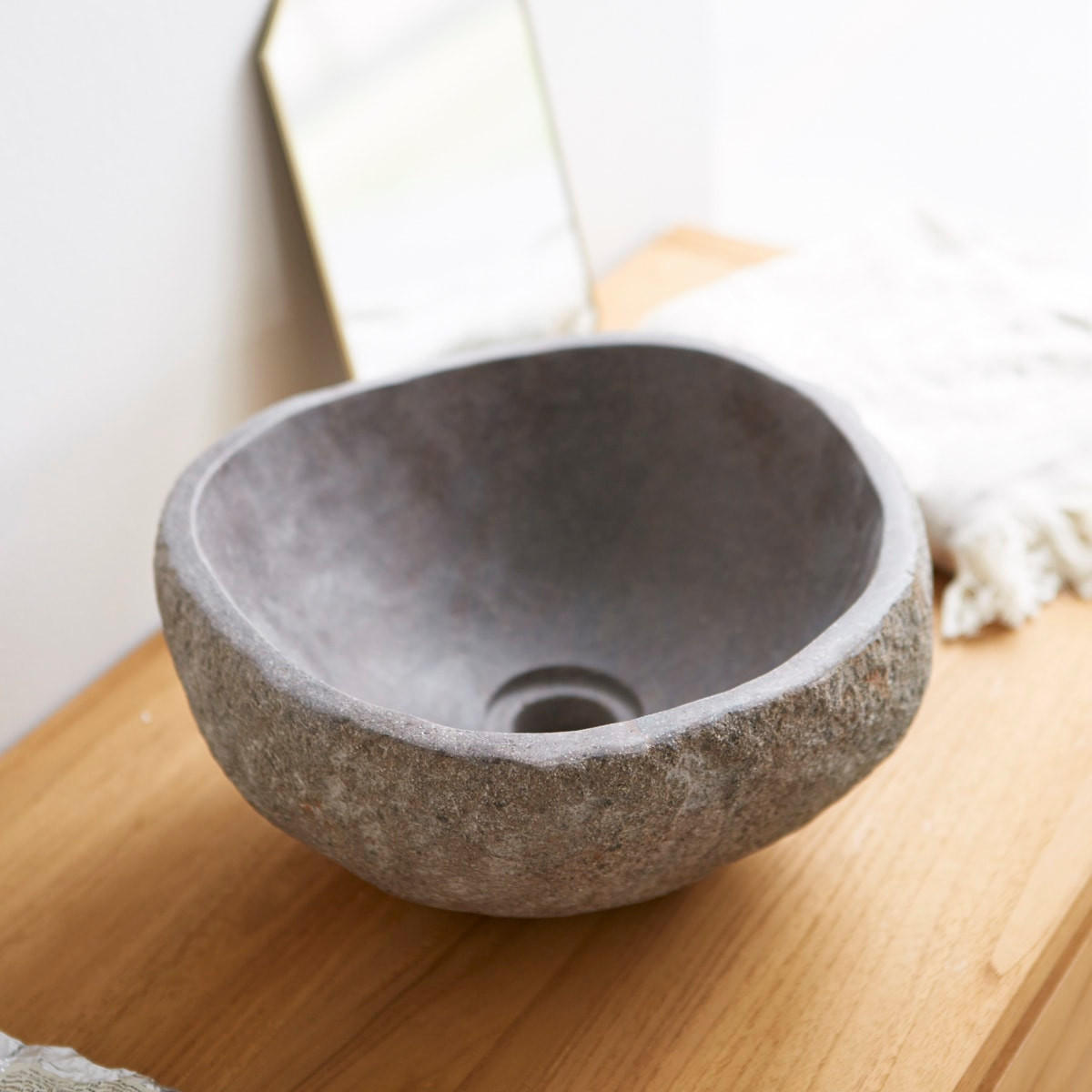 WASCHBECKEN Nobu Grau aus Stein - Grau, Stein (34/15/28cm) - Tikamoon