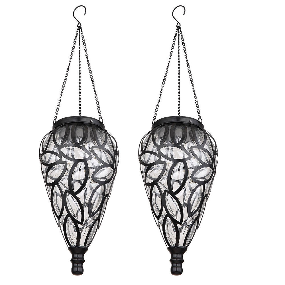LED AUSSENLEUCHTE Solar Hängeleuchte Tropfen Schwarz 2er Set - Schwarz, Metall (13.5/13.5/50cm) - Globo Lighting