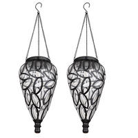 LED AUSSENLEUCHTE Solar Hängeleuchte Tropfen Schwarz 2er Set - Schwarz, Metall (13.5/13.5/50cm) - Globo Lighting