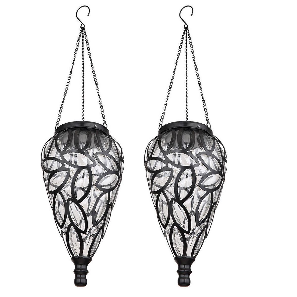 LED AUSSENLEUCHTE Solar Hängeleuchte Tropfen Schwarz 2er Set - Schwarz, Metall (13.5/13.5/50cm) - Globo Lighting