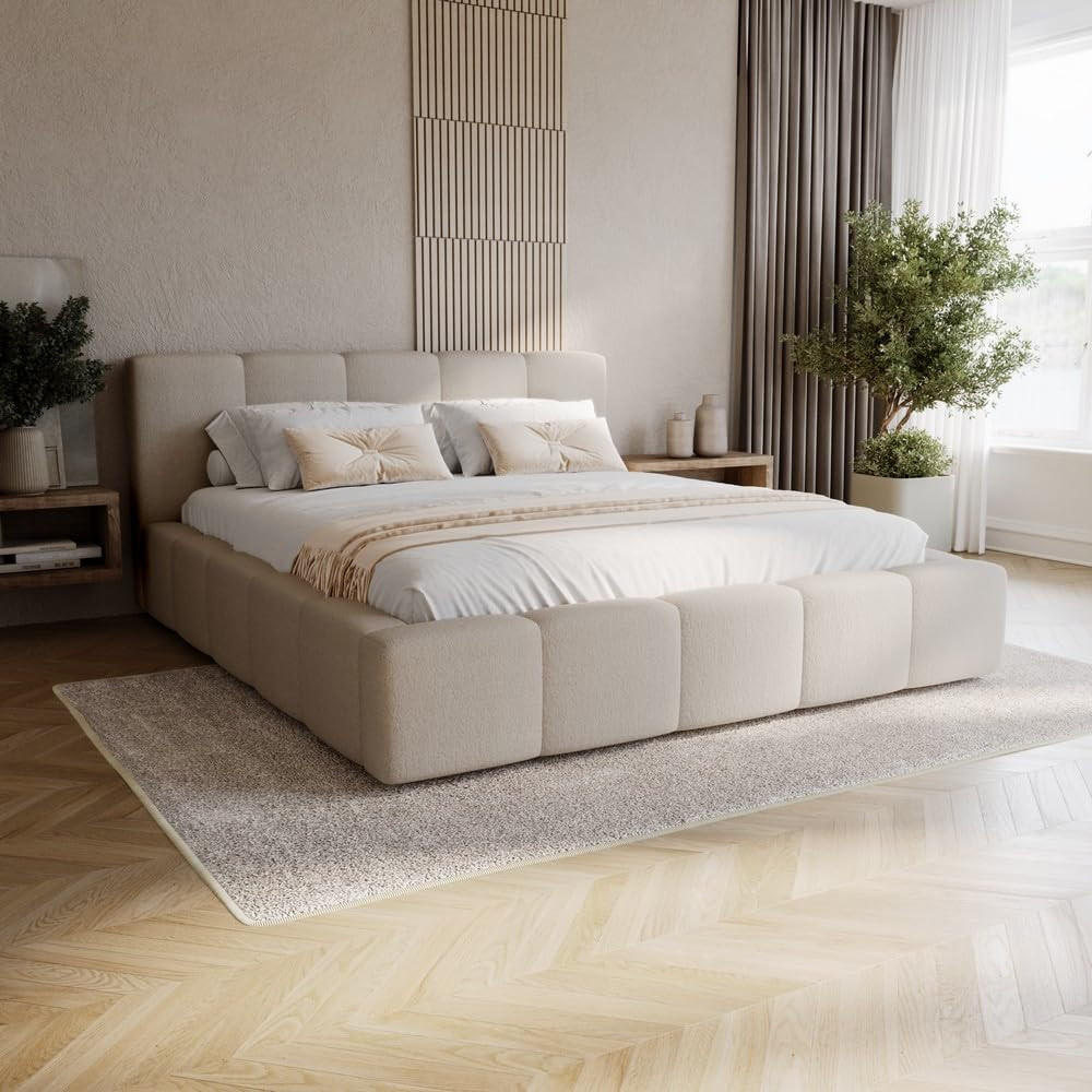 POLSTERBETT 180x200 mit Bettkasten, Lattenrost und Kopfteil, Eleganter Velo-Stoffbezug Beige - Beige, Holz (180/200cm) - Chilly