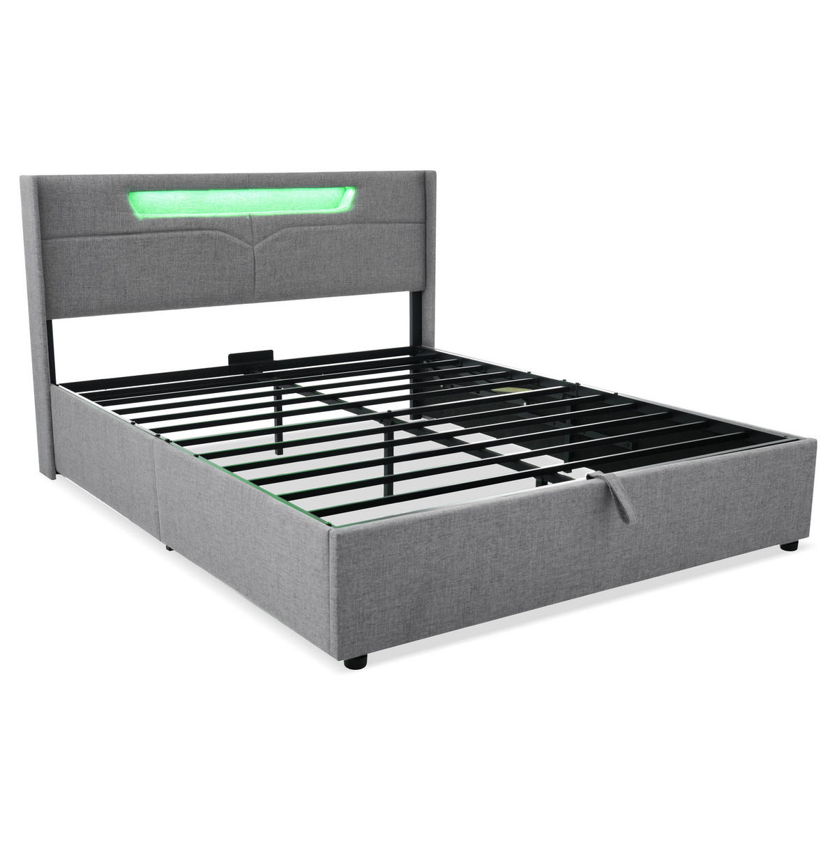 POLSTERBETT 90/200 cm aus Samt mit LED-Kopfteil USB Typ-C und Bettkasten Grau - Grau, Textil (90/200cm) - Modenvie