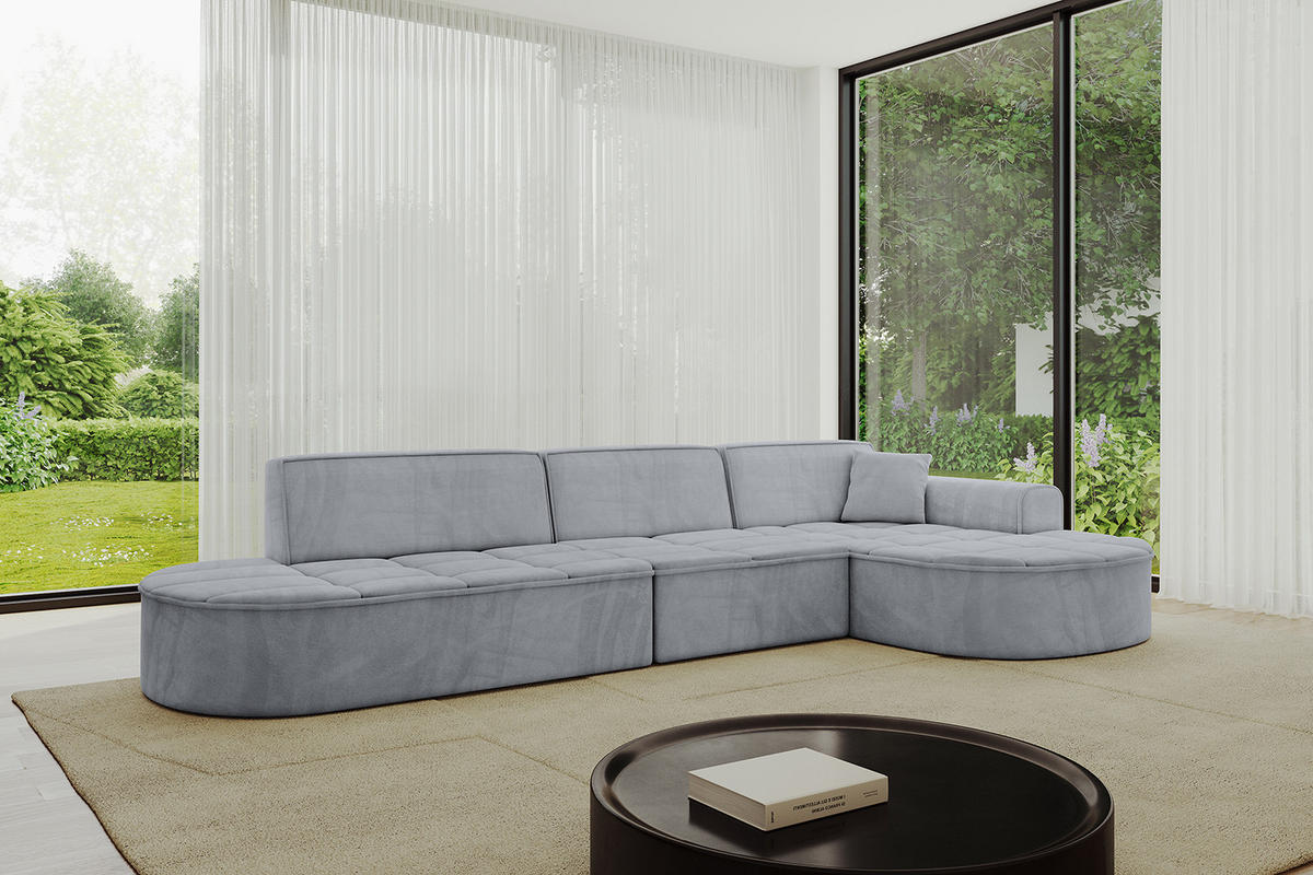 ECKSOFA Ottomane Rechts TARO-L2 - 328x171x79,5 cm Hellgrau - Grau, Holzwerkstoff/Textil (328/171cm) - ALTDECOR