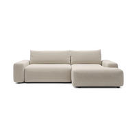 ECKSOFA RUOTA Creme Boucle-Stoff mit Schlaffunktion - Creme, Holz (264/162cm) - MASSENO