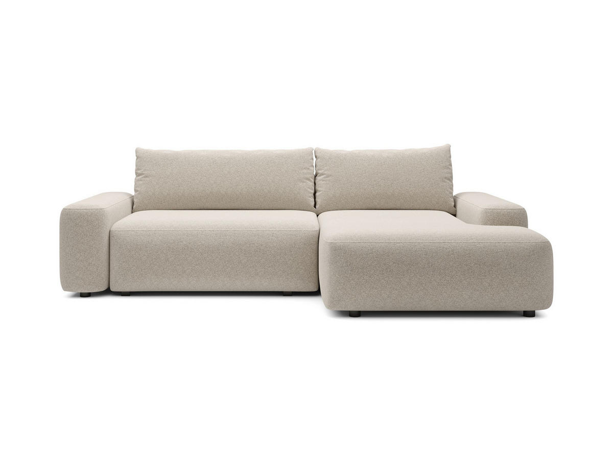 ECKSOFA RUOTA Creme Boucle-Stoff mit Schlaffunktion - Creme, Holz (264/162cm) - MASSENO