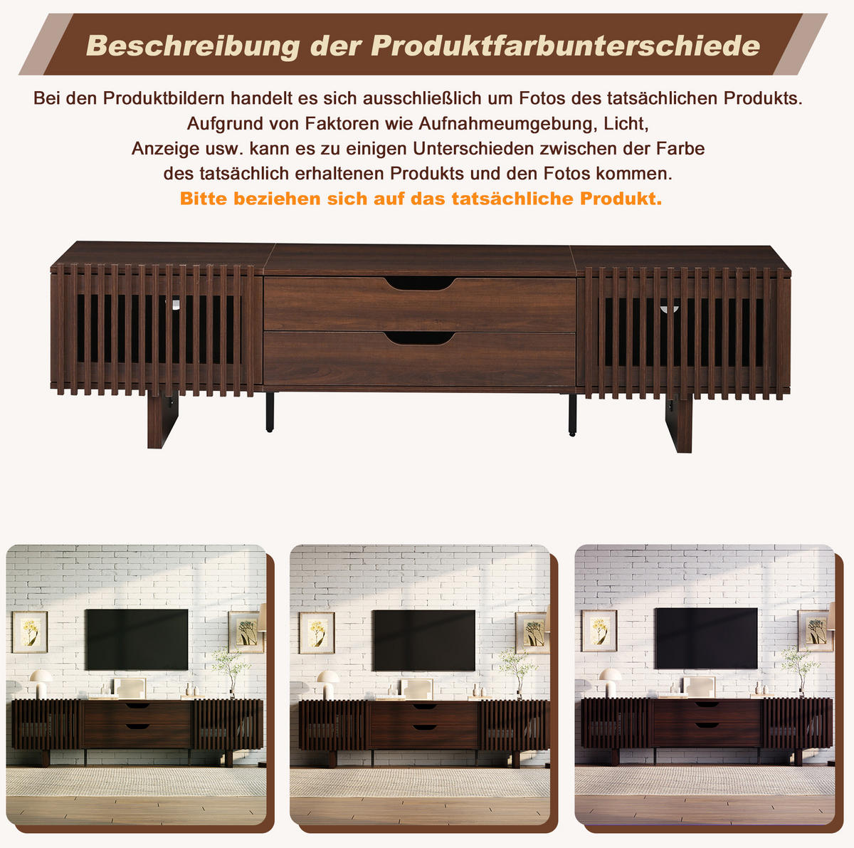LOWBOARD 180/40/45 cm aus MDF mit 2 Schubladen und Lamellentüren Dunkle Walnuss - Braun, Holzwerkstoff (180/45/40cm) - Modenvie