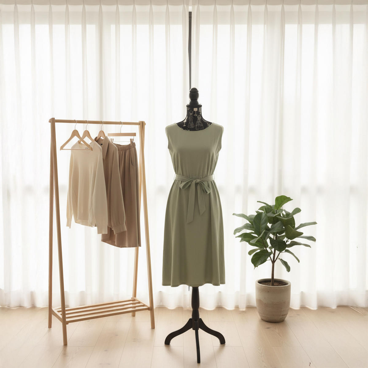 ŠIJACIA panna - čierna, drevo/textil (41/167/34cm) - Relaxdays