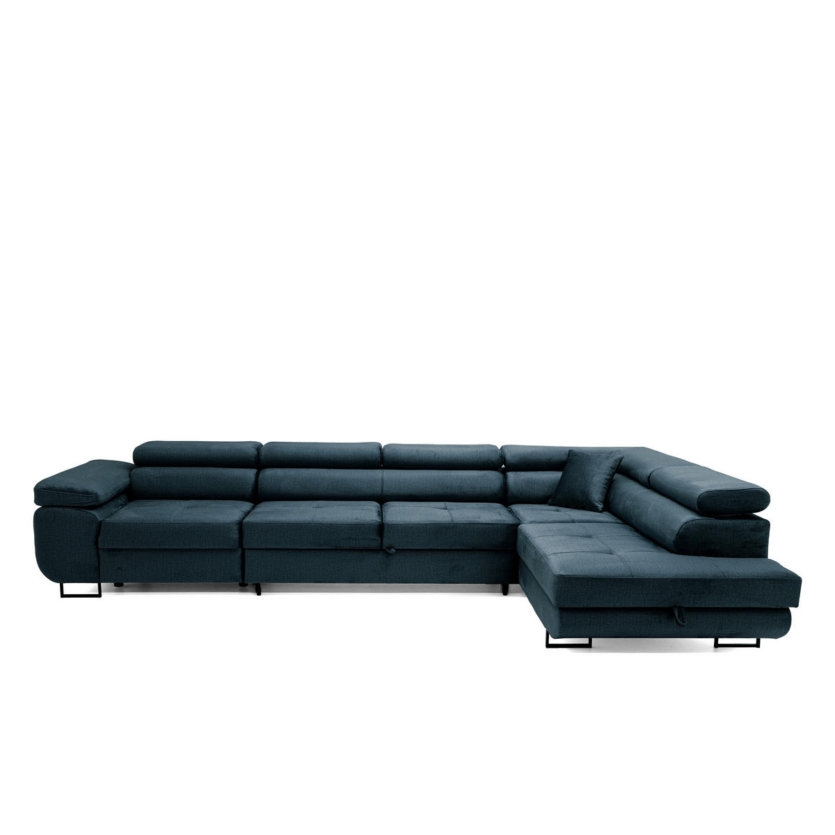 ECKSOFA WILD MAXI L Rechts mit Schlaffunktion 125x195 Velours Dunkelblau - Chromfarben/Dunkelblau, Holz/Textil (203/350cm) - Muffo