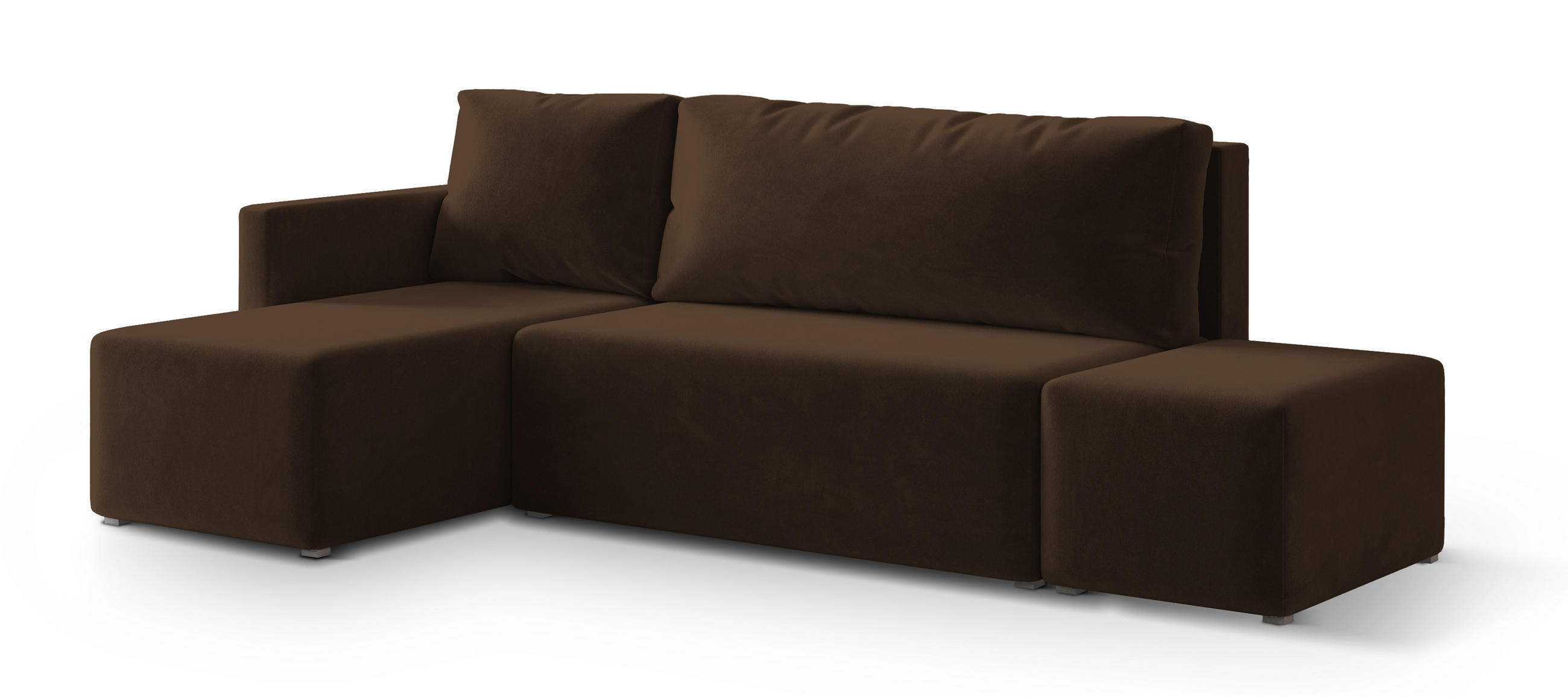 ECKSOFA VELOTTI L-S Braun Plüsch-Stoff mit Schlaffunktion - Braun, Holz (261/143cm) - MASSENO