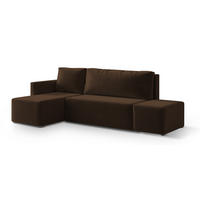 ECKSOFA VELOTTI L-S Braun Plüsch-Stoff mit Schlaffunktion - Braun, Holz (261/143cm) - MASSENO