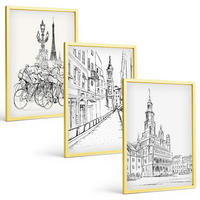 BILDER SET 3er Set - 40x60 cm Goldrahmen - Einfache Zeichnungen von Stadtlandschaften - Goldfarben, Kunststoff (40/60cm) - TULUP