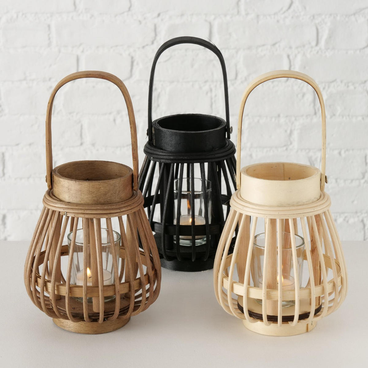 LATERNE Bambus Ilvie - Schwarz, Naturmaterialien (14/16/14cm) - Boltze Home