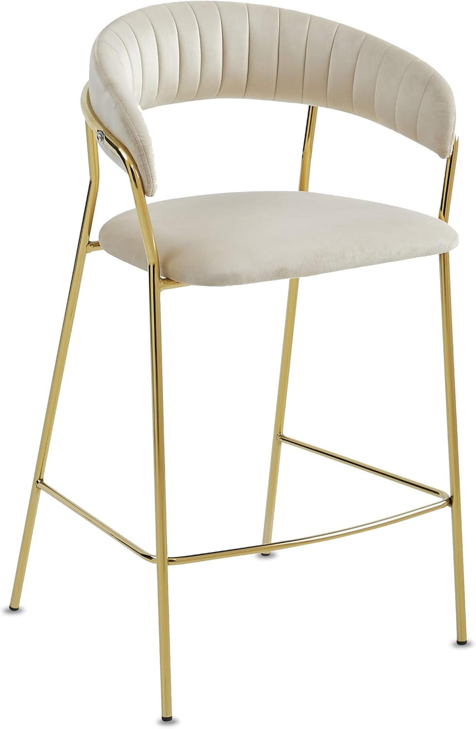 BARHOCKER Beige Samt, gerippte Rückenlehne, vergoldetes Metallgestell, Modernes Design, Thekenhöhe - Beige, Textil (48/97/46cm) - Best For Home