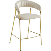 BARHOCKER Beige Samt, gerippte Rückenlehne, vergoldetes Metallgestell, Modernes Design, Thekenhöhe - Beige, Textil (48/97/46cm) - Best For Home