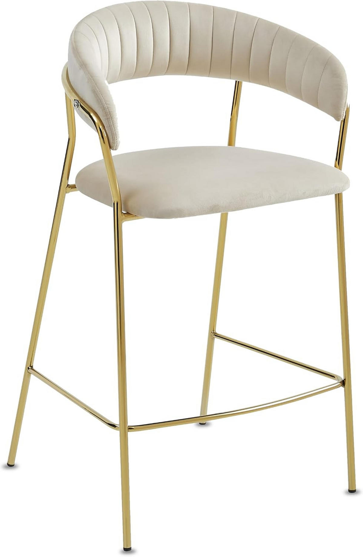 BARHOCKER Beige Samt, gerippte Rückenlehne, vergoldetes Metallgestell, Modernes Design, Thekenhöhe - Beige, Textil (48/97/46cm) - Best For Home