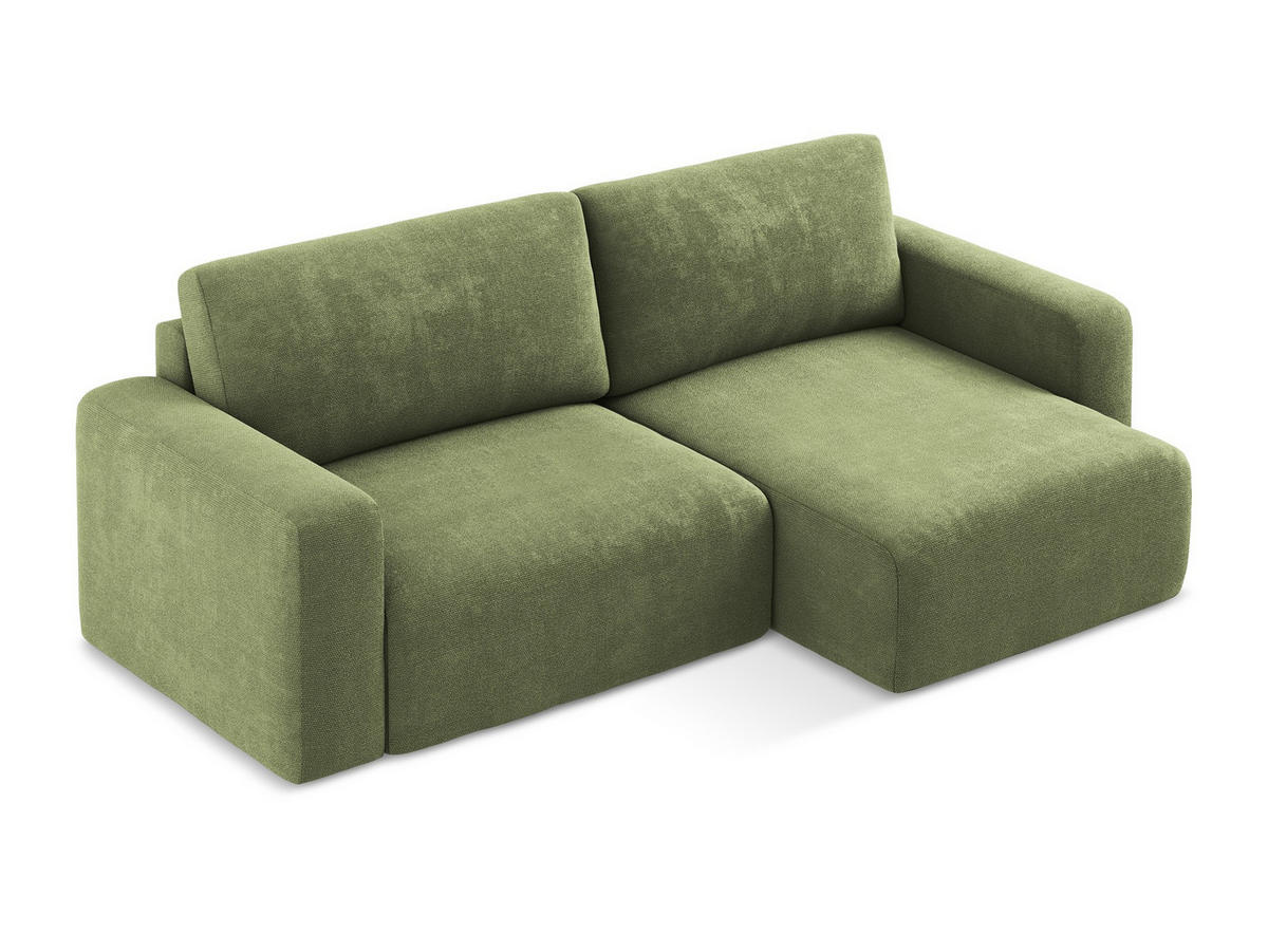 ECKSOFA mit Schlaffunktion rechts Chenille Stoff Grün - Schwarz/Grau, Kunststoff/Textil (244/149cm) - Makamii