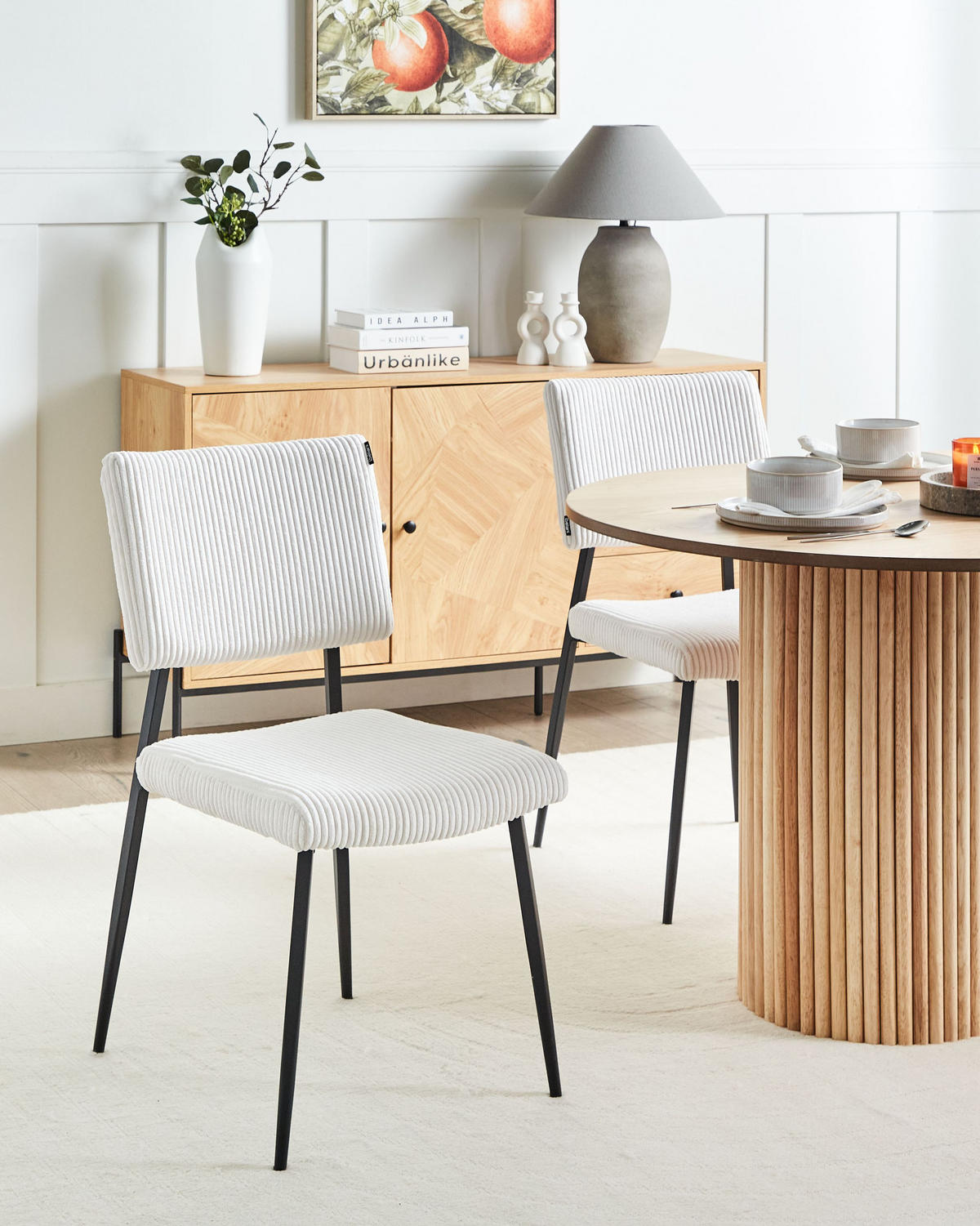 ESSZIMMERSTUHL 2er-Set Cremeweiß Sturgis - Schwarz/Weiß, Textil (47/87/54cm) - Beliani