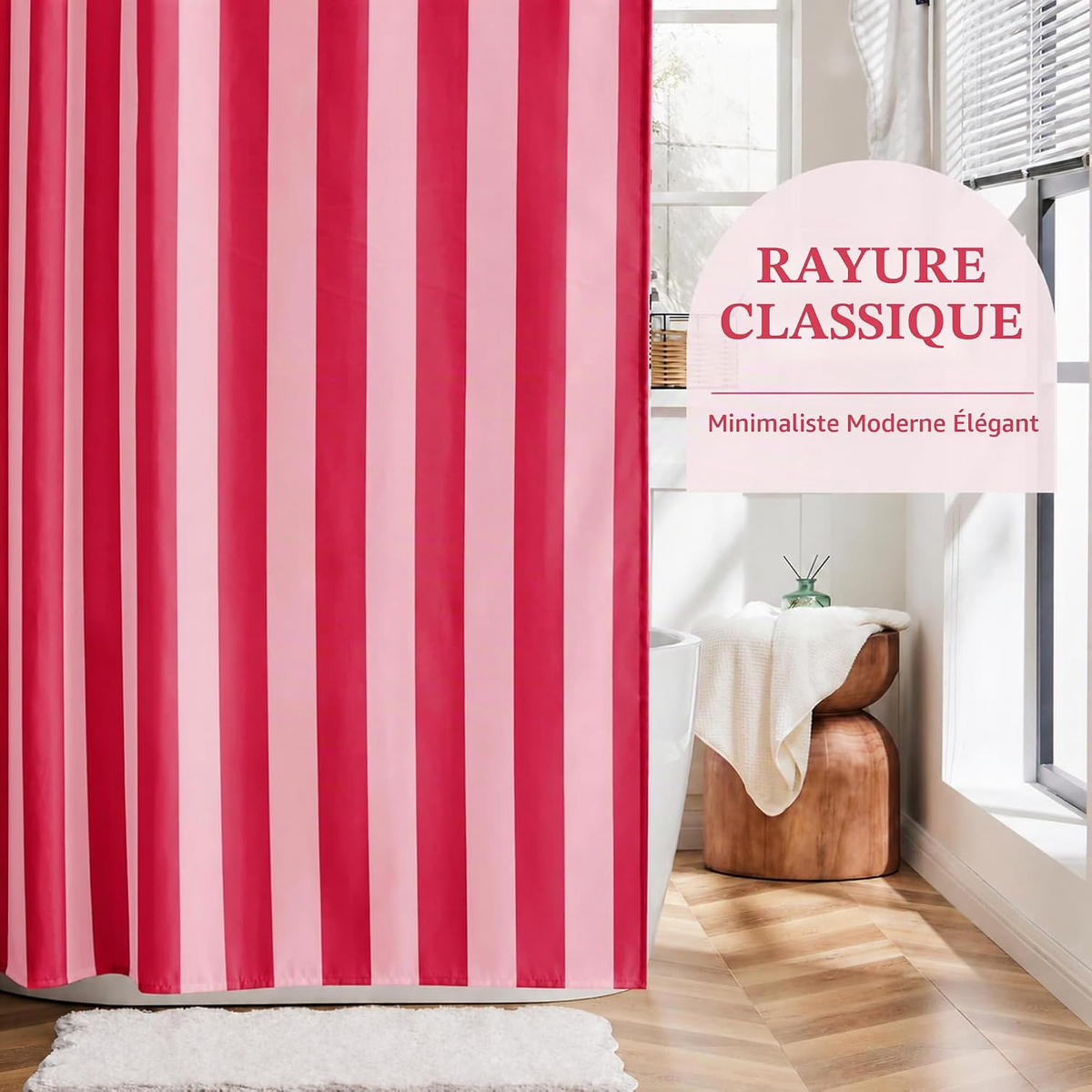 DUSCHVORHANG 180 cm x 180 cm Streifen - Pink, Textil (180/180cm) - Vallsero