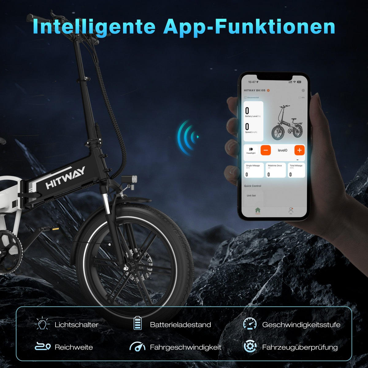 E-BIKE Klapprad BK10S1 20"×4.0", 624 Wh, 7-Gang, Aluminiumrahmen - Weiß, Metall (38cm) - HITWAY