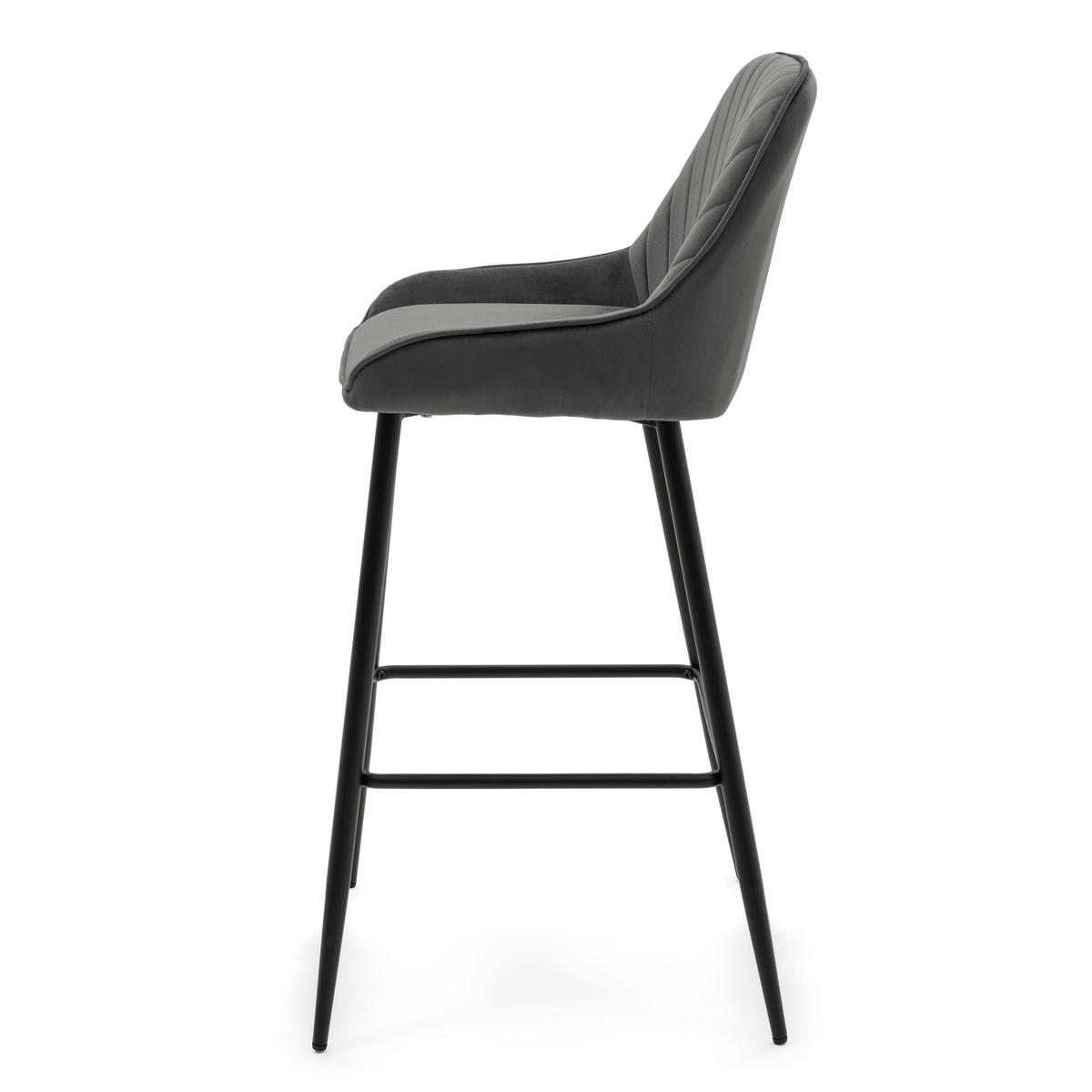 BARHOCKER VASTO gepolstert mit Steppung - grau - Samt Velours - Schwarz/Grau, Metall (50/95/55cm) - NEW HOME