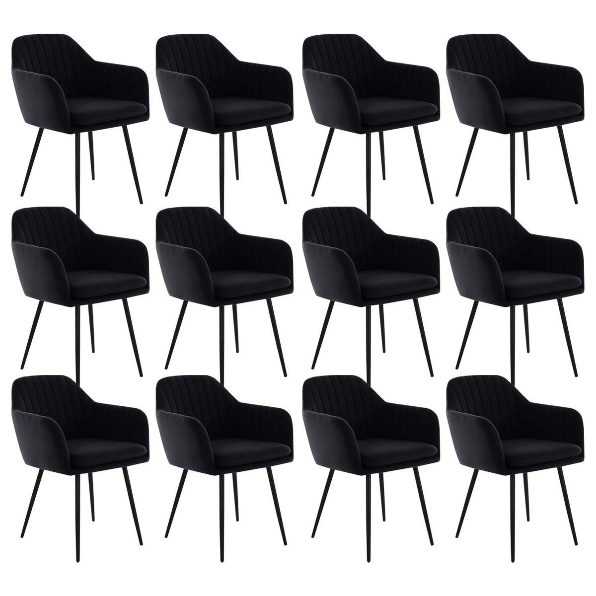 SESSELSTUHL-SET, 12 Stück - Lia - Samtvelour Schwarz - Schwarz, Textil/Metall (56/80/62cm) - Möbel Stellbrink