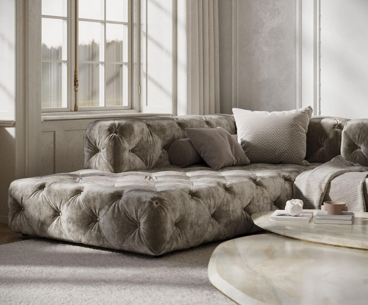 ECKSOFA Cosimo Beige Chenille - Beige/Schwarz, Holz/Holzwerkstoff (325/228cm) - Maison de Reve