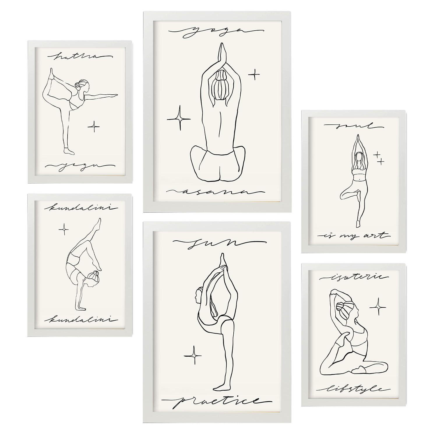POSTER Set Mit 6 Yoga Musen 2 A3 & A4 Weißer Rahmen - Weiß, Papier (29/3/42cm) - Nacnic