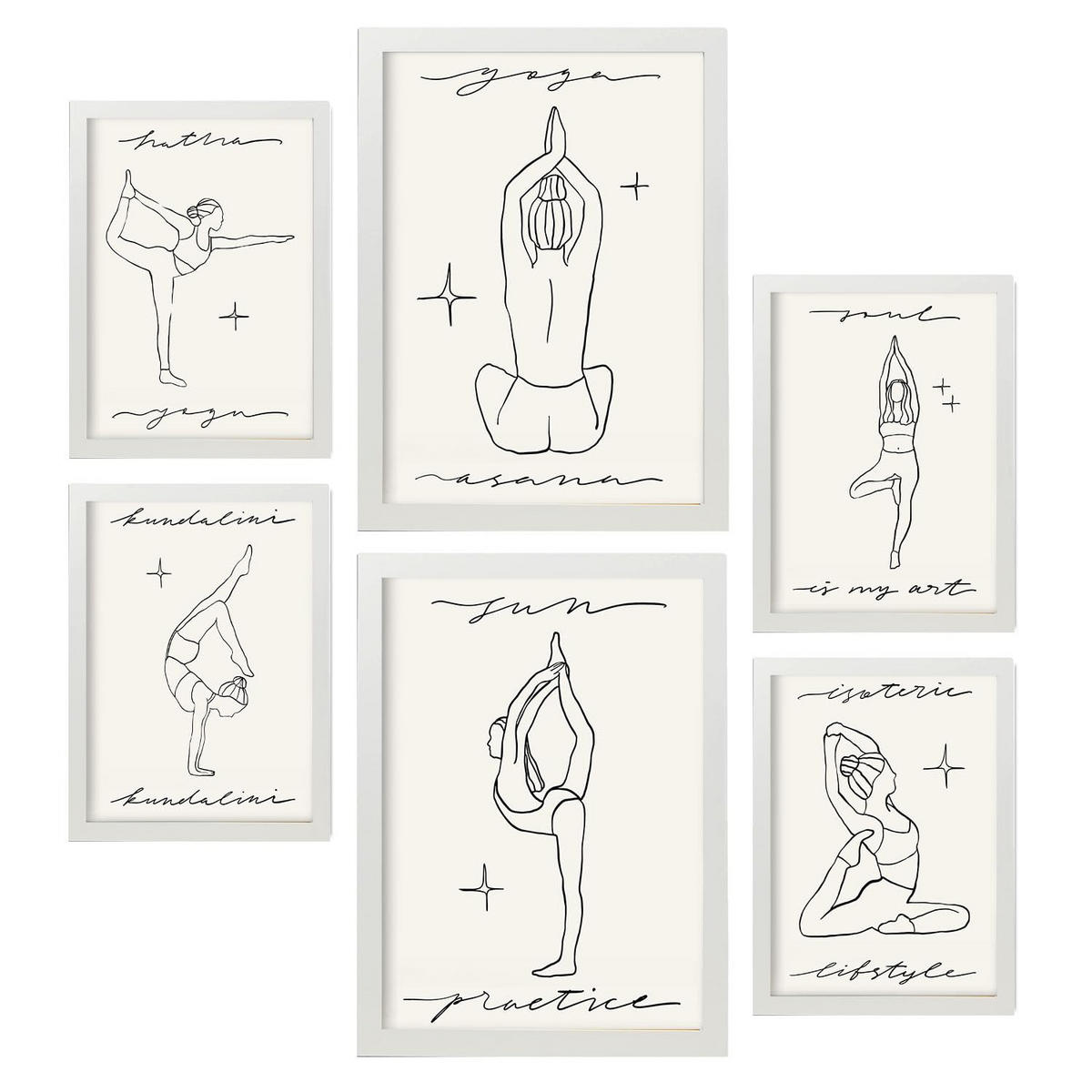 POSTER Set Mit 6 Yoga Musen 2 A3 & A4 Weißer Rahmen - Weiß, Papier (29/3/42cm) - Nacnic