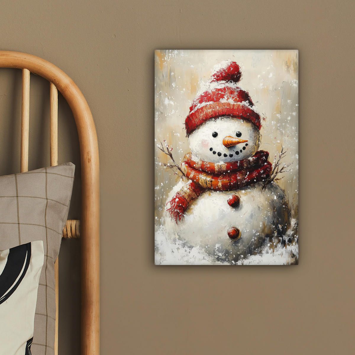 LEINWANDBILD Schneemann - Winter - Schnee - Beige 20x30 cm - Weiß, Textil (20/30cm) - MuchoWow