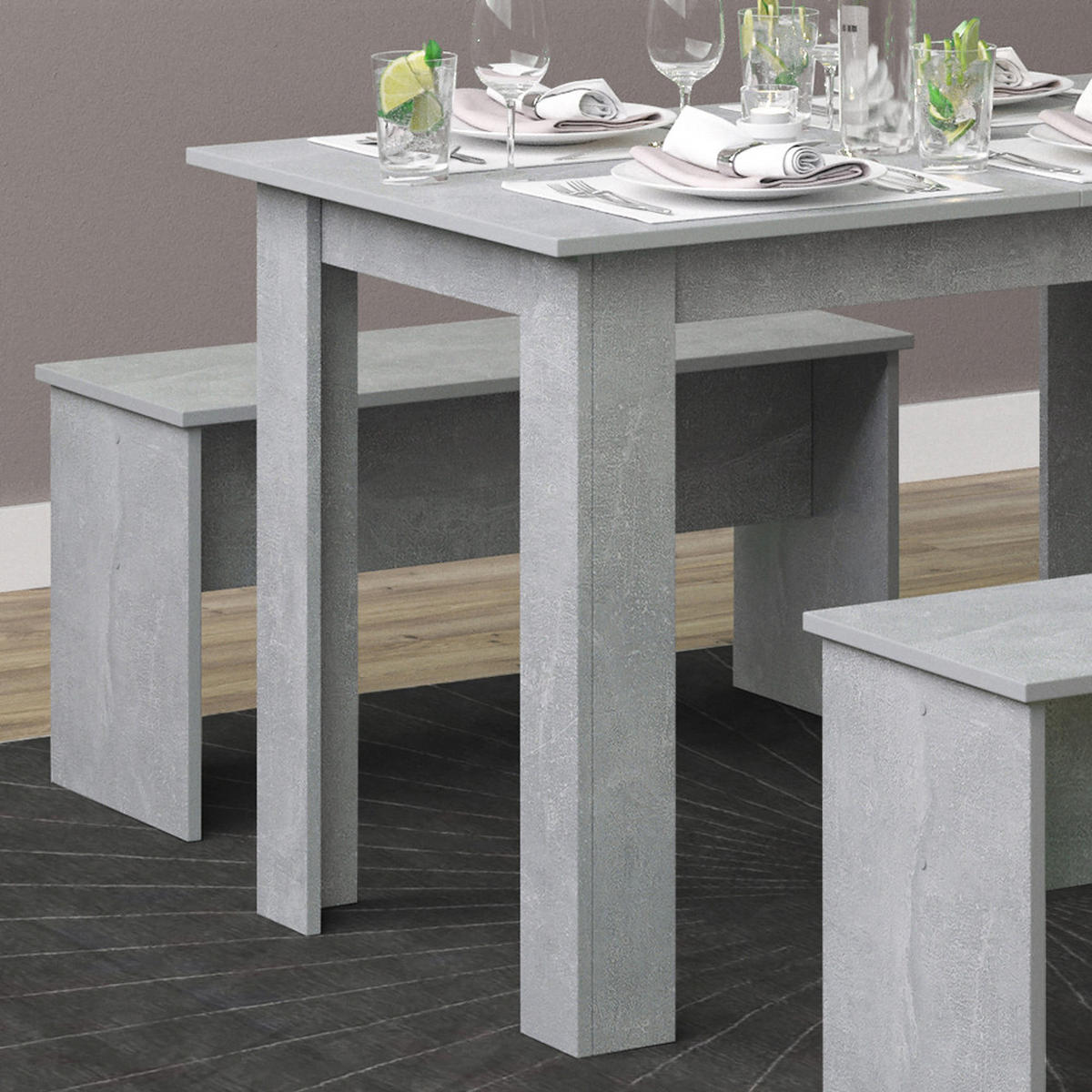 ESSTISCH SET Sentio Beton 110 x 70 cm mit 2 Bänken - Grau, Holzwerkstoff (110/73/70cm) - Vicco